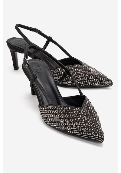 Luvishoes Elodıe Siyah Platin Taşlı Kadın İnce Topuklu Abiye Ayakkabı Siyah - Taş