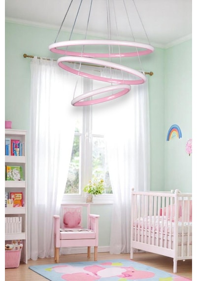 Rings Modern Tasarım Pembe Renk - Yatak Odası - Salon -çocuk Odası - Mutfak Beyaz Led 3 Lü Avize Pembe