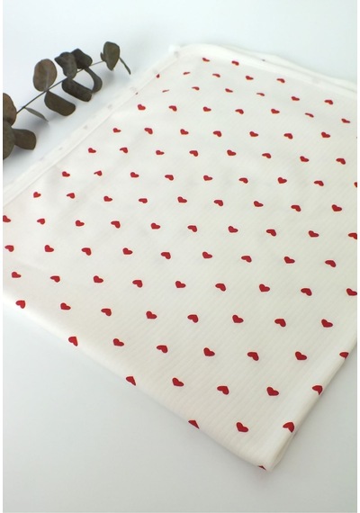 Kırmızı Kalpli %100 Pamuklu 80x90 Cm Tek Kat Bebek Battaniye Ekru