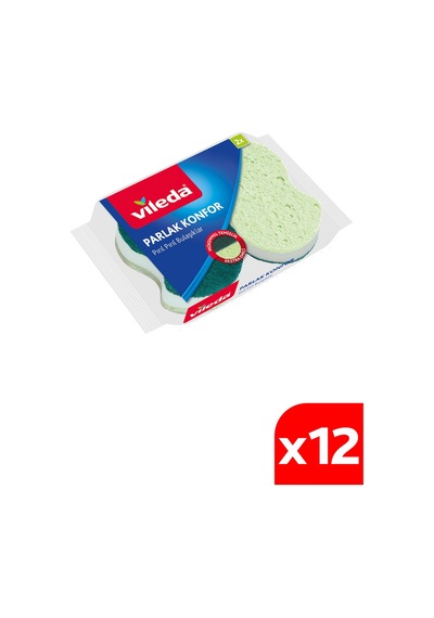 Vileda 12 Paket 2'li Parlak Konfor Oluklu Bulaşık Süngeri Yeşil