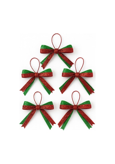 Paşateks Çift Renk 1 Cm Yeşil/kırmızı Simli Fiyonk Askılı Noel Ağaç Süsü