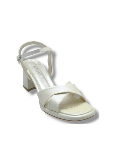 Erbay 405-26 Cilt Deri Çapraz Bant Kalın Topuk Kadın Sandalet 41-42 7cm Krem