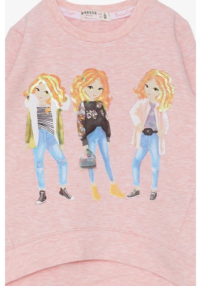 Breeze Kız Çocuk Sweatshirt Pullu Kız Baskılı 3-8 Yaş, Somon Melanj-somon Melanj Somon Melanj