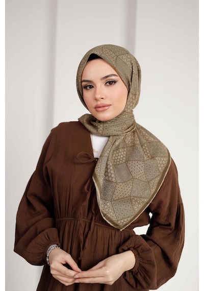 Mimiyum Mosaic Desen Soft Eşarp Haki