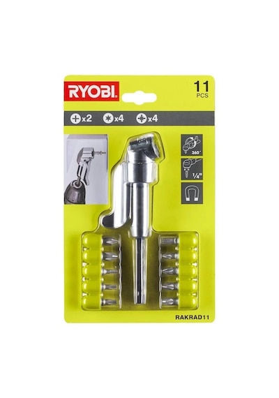Ryobi Rakrad11 Köşe Vidalama Adaptörü + 10 Parça Aksesuarlı 5132004834