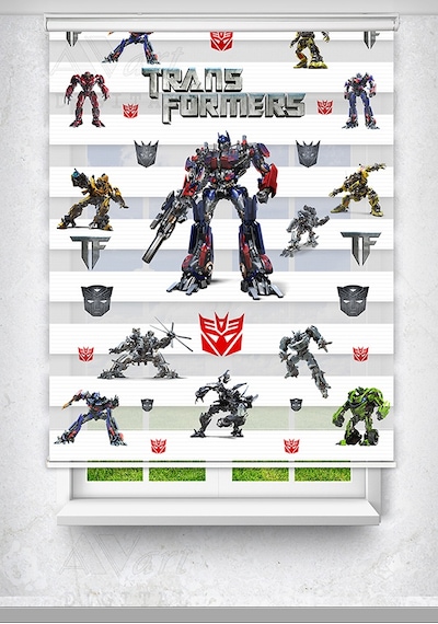 Transformers Robot Basklı Çocuk Odası Perdesi - Dijital Baskılı Zebra Stor Perde Çok Renkli