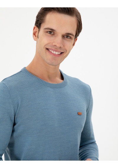 U.S. Polo Assn. Erkek Slim Fit Bisiklet Yaka Mavi Kazak 50297040-VR251