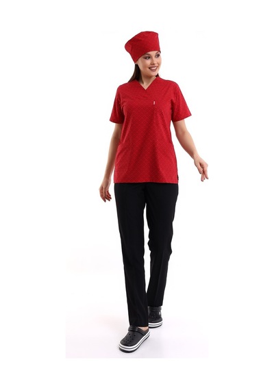 Zarf Yaka Desenli Üst - 5308 Kırmızı Küçük Kalp-6409