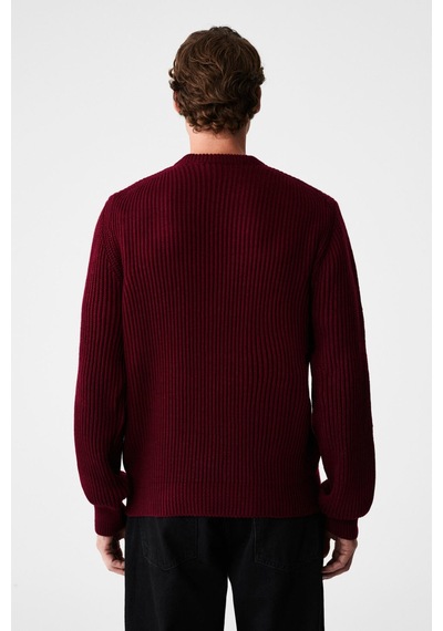 Grimelange CABLIN Erkek Yuvarlak Yaka Regular Fit Triko Bordo Kazak