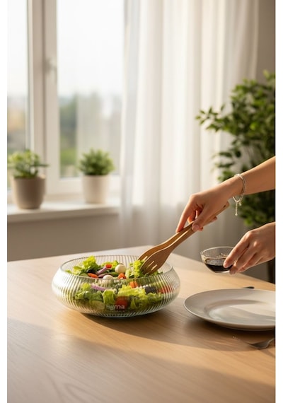 Cam Salata Kasesi - 30 Cm Orta Sunum Kasesi - Çok Amaçlı Kase Meyvelik Şeffaf