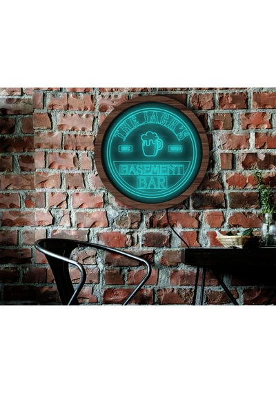 Bk Gift Kişiye Özel Led Işıklı Yuvarlak Bar Tabelası, Işıklı Tabela, Bar Dekorasyonu, Duvar Dekoru, Home Bar Tabela-9