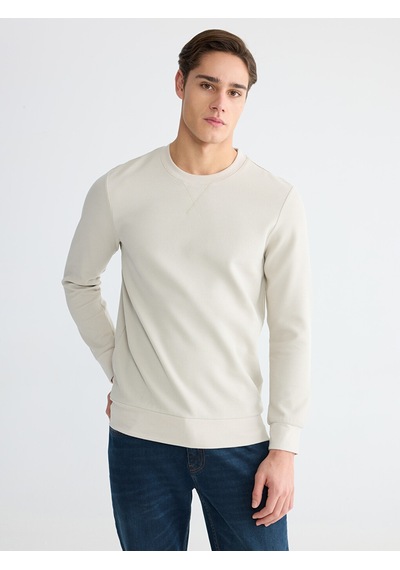 Lcwaıkıkı Classic Bej Bisiklet Yaka Erkek Sweatshirt