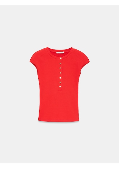 Dilvin 31887 Düğmeli Kısa Kollu Top-kırmızı