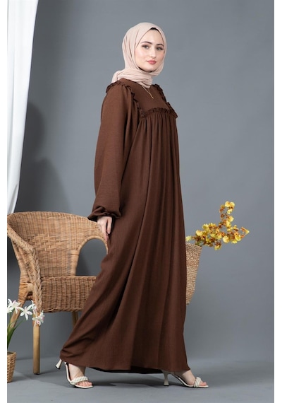 Sevitli Fırfırlı Robalı Bürümcük Elbise-kahverengi-1561-açık Mavi Açık Mavi Sevitli Fırfırlı Robalı Bürümcük Elbise-kahverengi-1561-açık Mavi Açık Mavi
