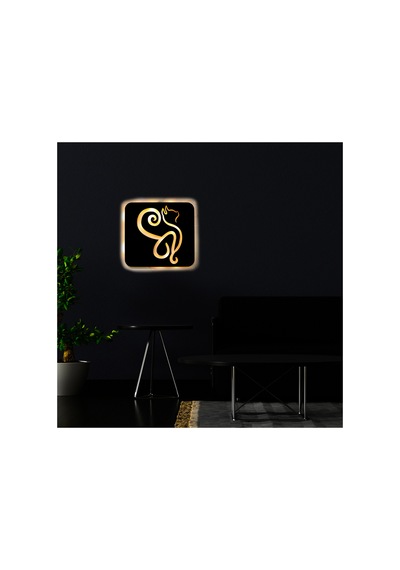 Led Işıklı Kişiselleştirilebilir Kedi Temalı Tablo Danica Dekoratif Gece Lambası Sarı - 737265165 Sarı