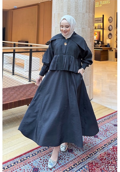 Riella Butik Silly Pilise Detaylı Tesettür Takım Siyah