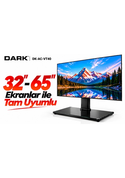 Dark Dk-ac-vt40 32"-65"50kg Ayarlanabilir Masaüstü Tvstandı 3 Kademeli Yükseklik Siyah Temperli Cam