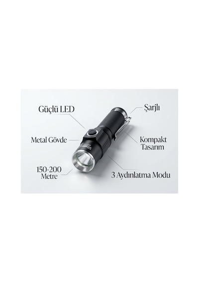 Wt-089 Şarjlı 3 Mod Q5 Led El Feneri Acil Durum Lambası Güvenlik,deprem,yürüyüş Feneri Siyah