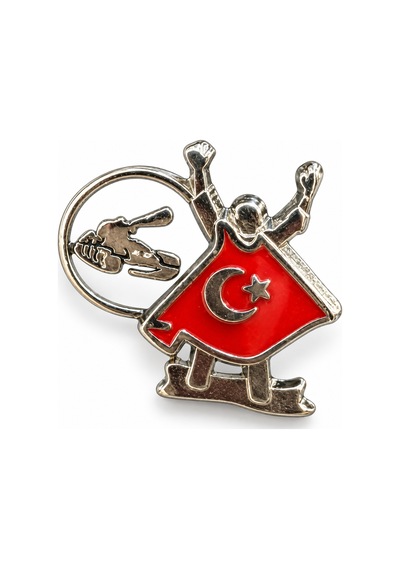 Türk Bayrak Detaylı Sporcu Figürlü Metal Yaka Rozeti Milli Takım Temalı Aksesuar Gri