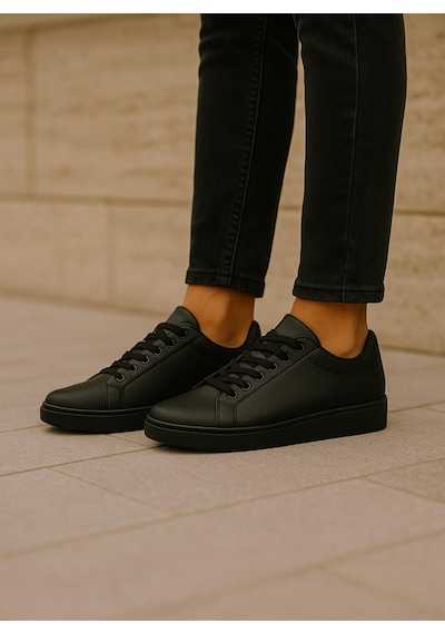 Erkek Siyah Tabanlı Bağcıklı Sneaker Spor Ayakkabı-637 Siyah