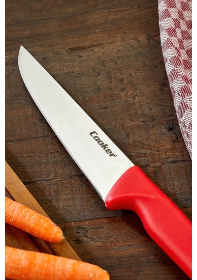Cooker 31 Cm Paslanmaz Çelik Kasap Bıçağı Kırmızı Ckr4599