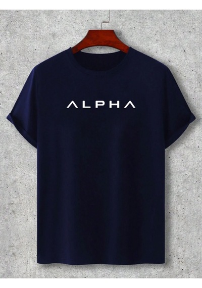 Unisex Alpha Ön Baskılı Tasarım Tshirt Lacivert