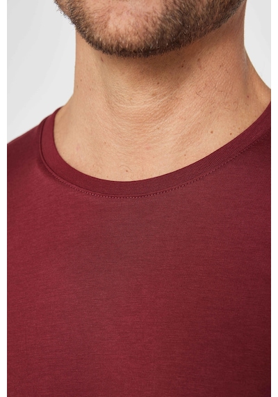 Tudors Unisex Slim Fit Dar Kesim %100 Pamuk Yumuşak Dokulu Bordo Bisiklet Yaka Tişört-31080 Bordo