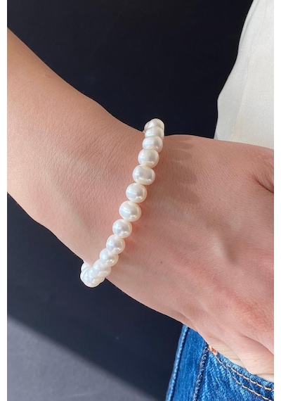 8,5 Mm Sıralı Doğal İnci Bileklik 18 Cm / Beyaz Gümüş