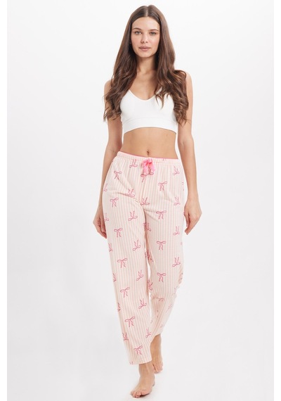 Tudors Kadın Regular Fit Klasik Kesim Viskon Beli Lastikli Fiyonk Detaylı Baskılı Turuncu Pijama Altı-51009