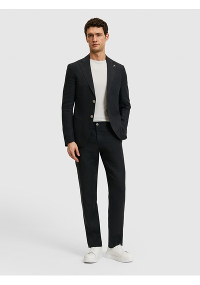 Cacharel Siyah Slim Fit Beli Lastikli %100 Keten Pantolon