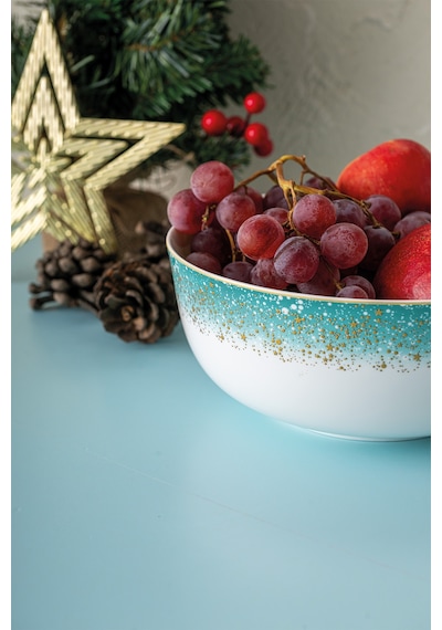 İstanbul Porselen Starlight Fine Bone New Year Yılbaşı Salata Kasesi 21 Cm Yeşil