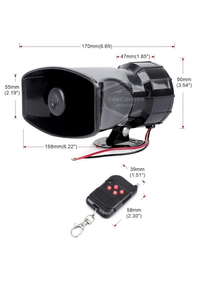 Her Araca Uyumlu Üniversal Uzaktan Kumandalı Siren 8 Farklı Siren Sesi Korna Güçlü Polis Sireni 12v 100w 00
