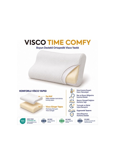 Homedius Visco Time Comfy Boyun Destekli Ortopedik Visco Yastık 50x32x11 Cm Beyaz