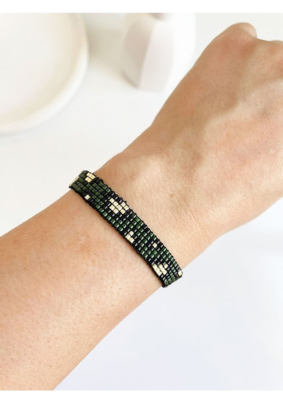 Nevoaccessory Haki Leopar Desenli Miyuki Bileklik Haki