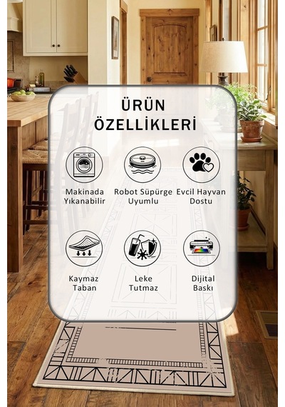 Yıkanabilir Mutfak Halısı 9 Bej