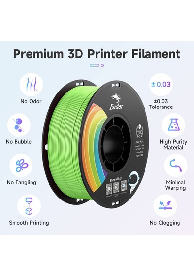 Resmi 3d Yazıcı Filament Ender Pla Pro Filament, Pla+ 3d Baskı Filamenti, Dayanıklı Ve Dayanıklı, Boyutsal Doğruluk +/-0,02 Mm, 1,04 Kg/makara Ep+-elma Yeşili, Ender Pla Pro-1kg