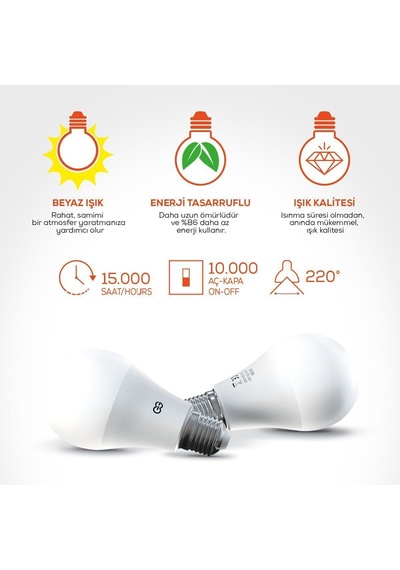 Günsan 3'lü Led Ampul 12w Beyaz Işık E27 6500k 1155 Lümen 3 Adet
