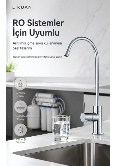 Premium Su Arıtma Musluğu Krom Tek Kollu Nsf Sertifikalı Ncps803cp Gümüş