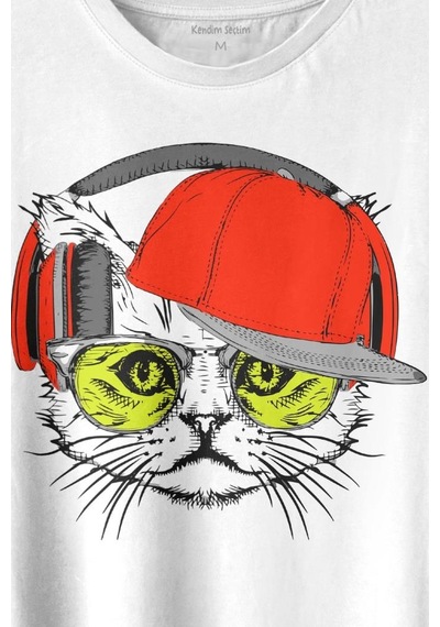 Cat Glasses Gözlüklü Kırmızı Kedi Baskılı Tişört Unisex T-shirt 001