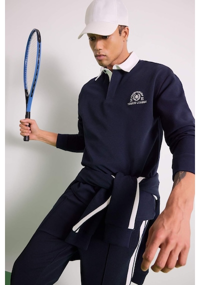 Defacto Defactofit Boxy Fit Gömlek Yaka Sporcu Sweatshirt F4396ax25aunv253 Lacivert