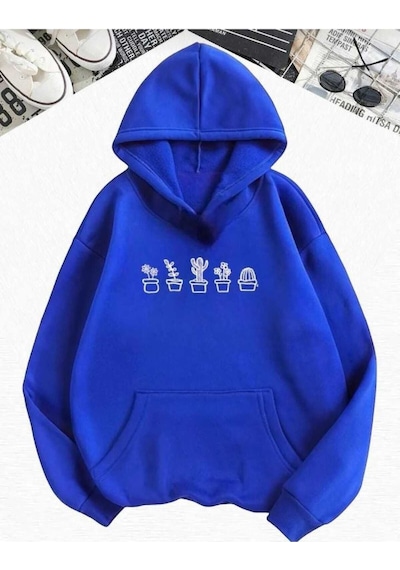 Kozia Outdoors Baskılı Oversize Unisex Sweatsirt Mavi
