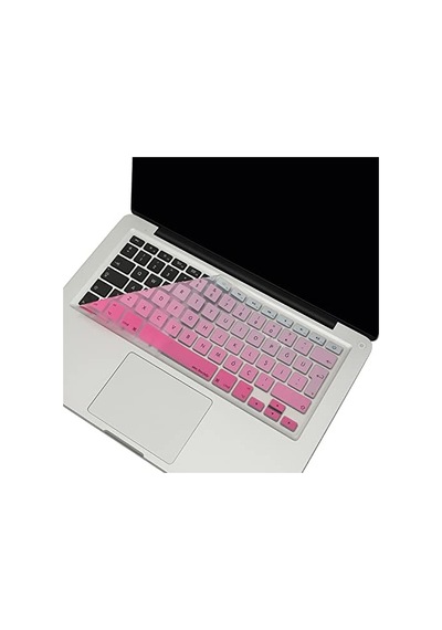 Macbook Silikon Klavye Kaplama Koruyucu Kılıf Macbook Air Pro Eski Usb Li Model 2008/2017 Uyumlu Türkçe Q Renkli Baskı Silikon Pembe