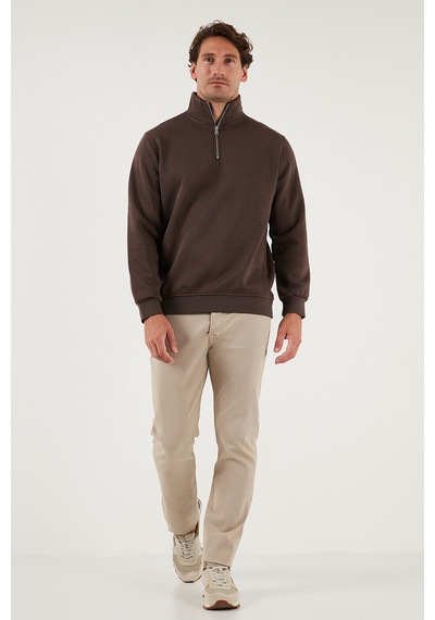 Buratti Pamuklu Regular Fit Yarım Fermuarlı Dik Yaka Erkek Sweat 59052592 Koyu Kahve