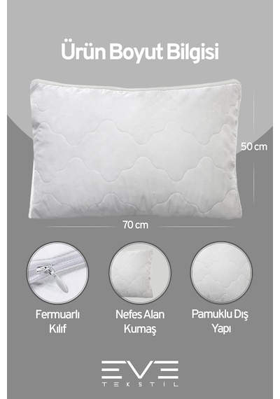 2 Adet Klimax Beyaz Serisi Kılıflı Fermuarlı Klimali Antialerjik Silikon Nano Elyaf Yastık 50x70cm Beyaz