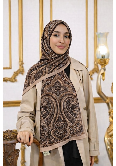 Shawl Secret Glamour Pamuklu Etnik Soft S Al 52832 Sütlü Kahve Etnik Desen Lacivert