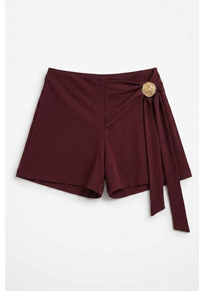 Feg Store Kadın Bordo Gold Tokalı Bağlamalı Tencel Şort