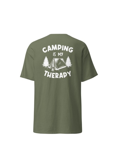 Wildstyle Camping Is My Therapy Kamp Çadır Doğa Baskılı Unisex Bisiklet Yaka Tişört Haki