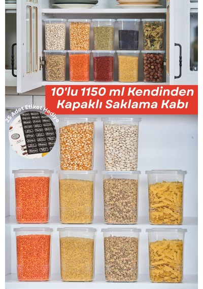 10 Adet 20 Parça Etiketli Kendinden Kapaklı Erzak Dondurucu Baharat Saklama Kabı Seti 1,15 Litre Pla Diğer