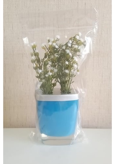 Adet Dahil Vazoda Çiçek Beyaz Yapay Çiçek Dekoratif Gri Poliresin 8x4x16cm Çok Renkli