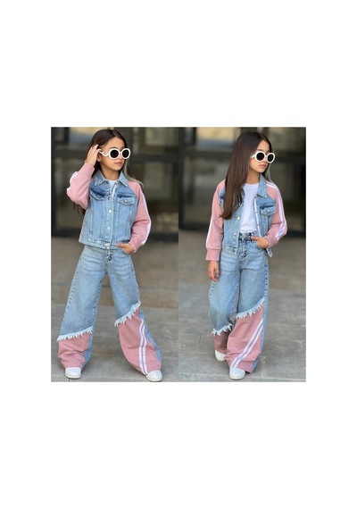 Toikids Kız Çocuk Kot Detay Parçalı Ve Ceketli Alt Üst Takım Pembe